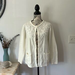 Vintage Jenny Floral Embellished Grandma Cardigan Sweater Women's size M